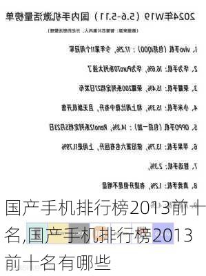 国产手机排行榜2013前十名,国产手机排行榜2013前十名有哪些